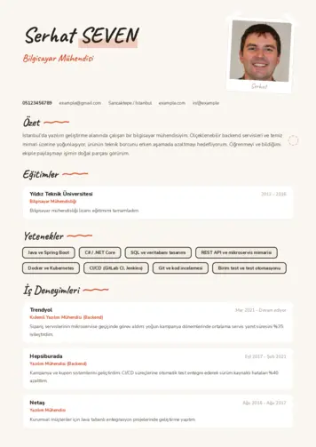 Bilgisayar Mühendisi CV Örnekleri cv indir